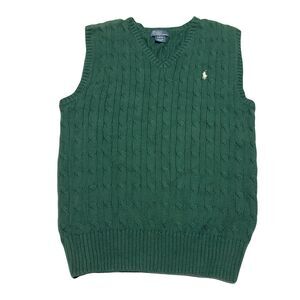 Polo Ralph Lauren Green Sweater Vest Preppy Boys L 14 / 16 Cable Knit Pullover